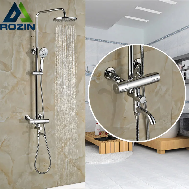 

Newly Bathroom Thermostatic Shower Mixers Dual Handle 8" Rainfall Bath Shower Faucet Tap in Chrome