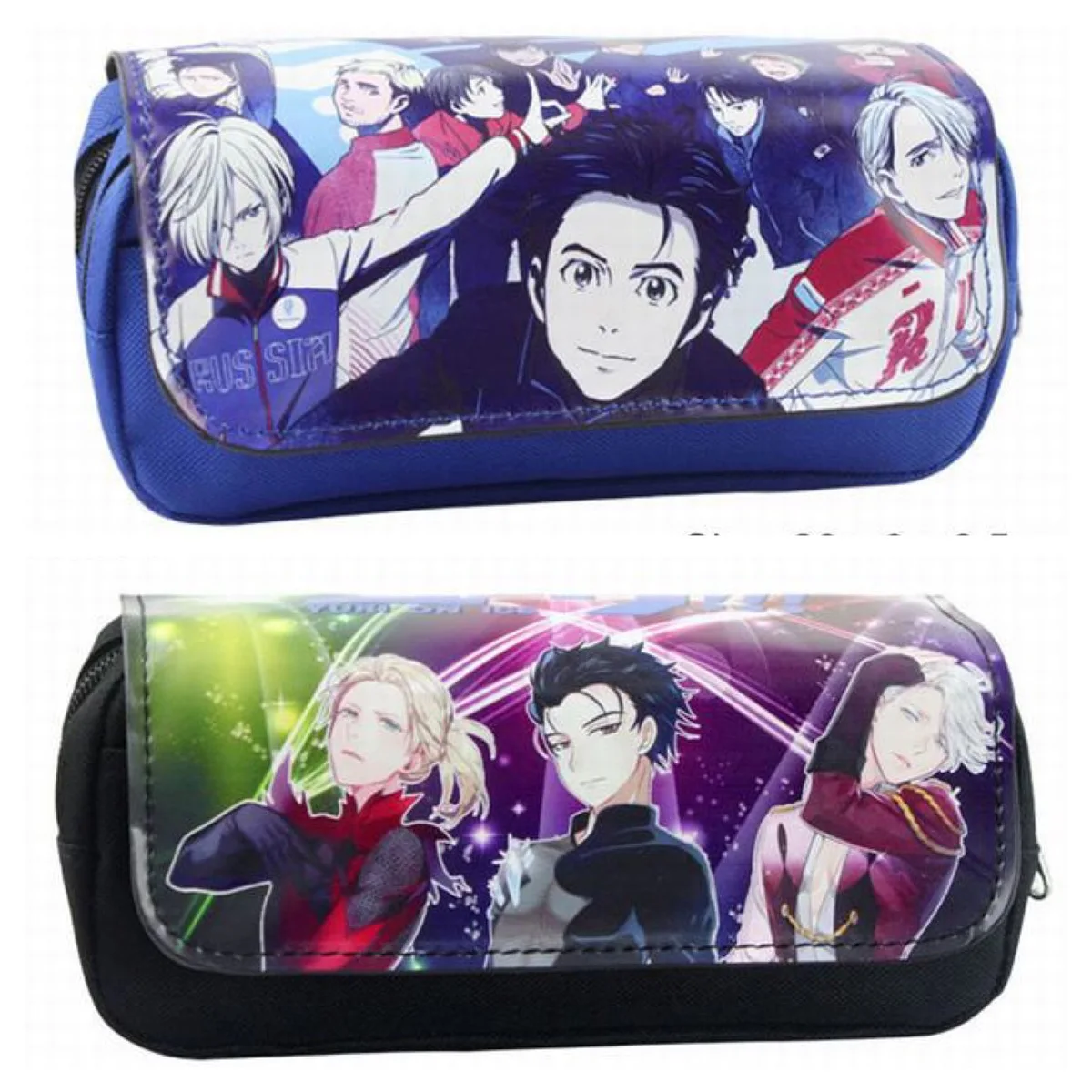 

Cartoon toy Yuri on Ice Katsuki Victor Nikiforov PenCase PU Zipper collectible anime gift