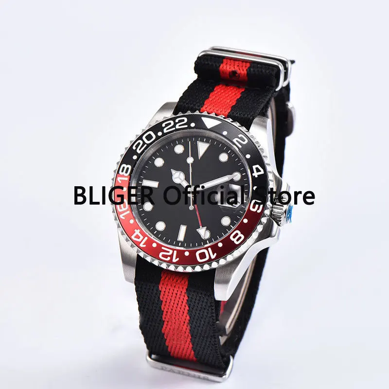 

Sapphire Crystal 40mm Black Sterile Dial Red Black Rotating Bezel GMT Function Luminous Automatic Movement Men's Watch P7