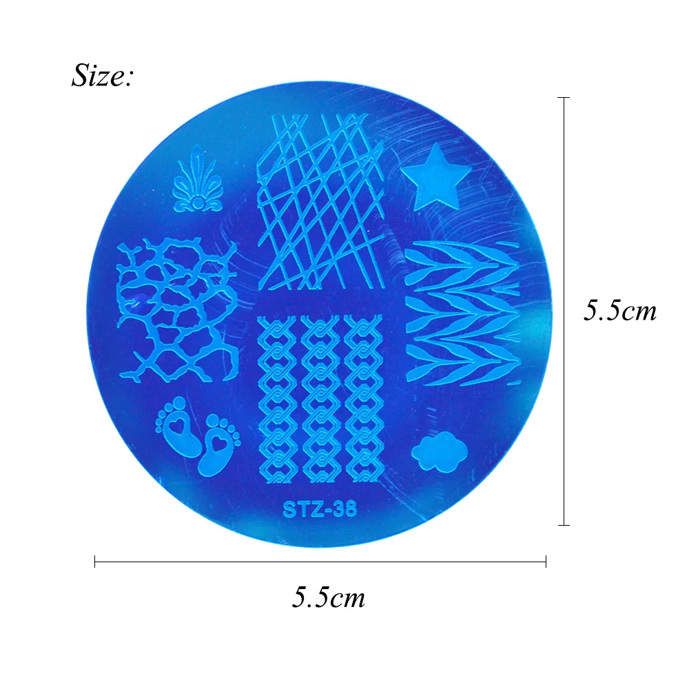 STZ шаблон для штамповки ногтей с круглой пластиной цветок лоза кружева звезда штамп трафарет красота дизайн штамп для дизайна ногтей инструменты для ногтей STZ32-55