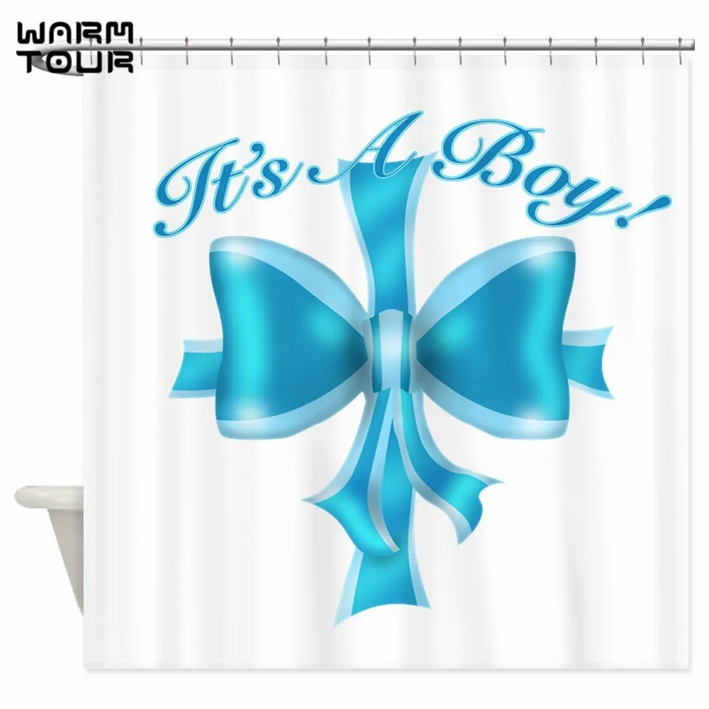 Warm Tour It's A Boy! Blue Silk Bow Shower Curtain Decorative Fabric