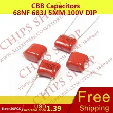 1 лот = 20 шт. CBB Конденсаторы 68nf 683j 5 мм 100 В DIP 68000pf 0.068 мкФ