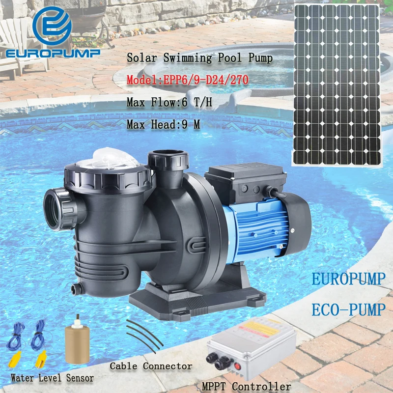 EUROPUMP DC 24 V солнечные насосы для бассейнов 2 года гарантии максимальный поток 6 т/ч Лифт 9 м Солнечный поверхностный насос Модель(EPP6/9-D24/270