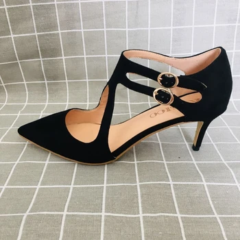 

Kmeioo New Fashion US Size 5-15 Women Shoes Ankle Strap Pumps Pointed Toe Kitten Heels Buckle Cut Out Med Heels