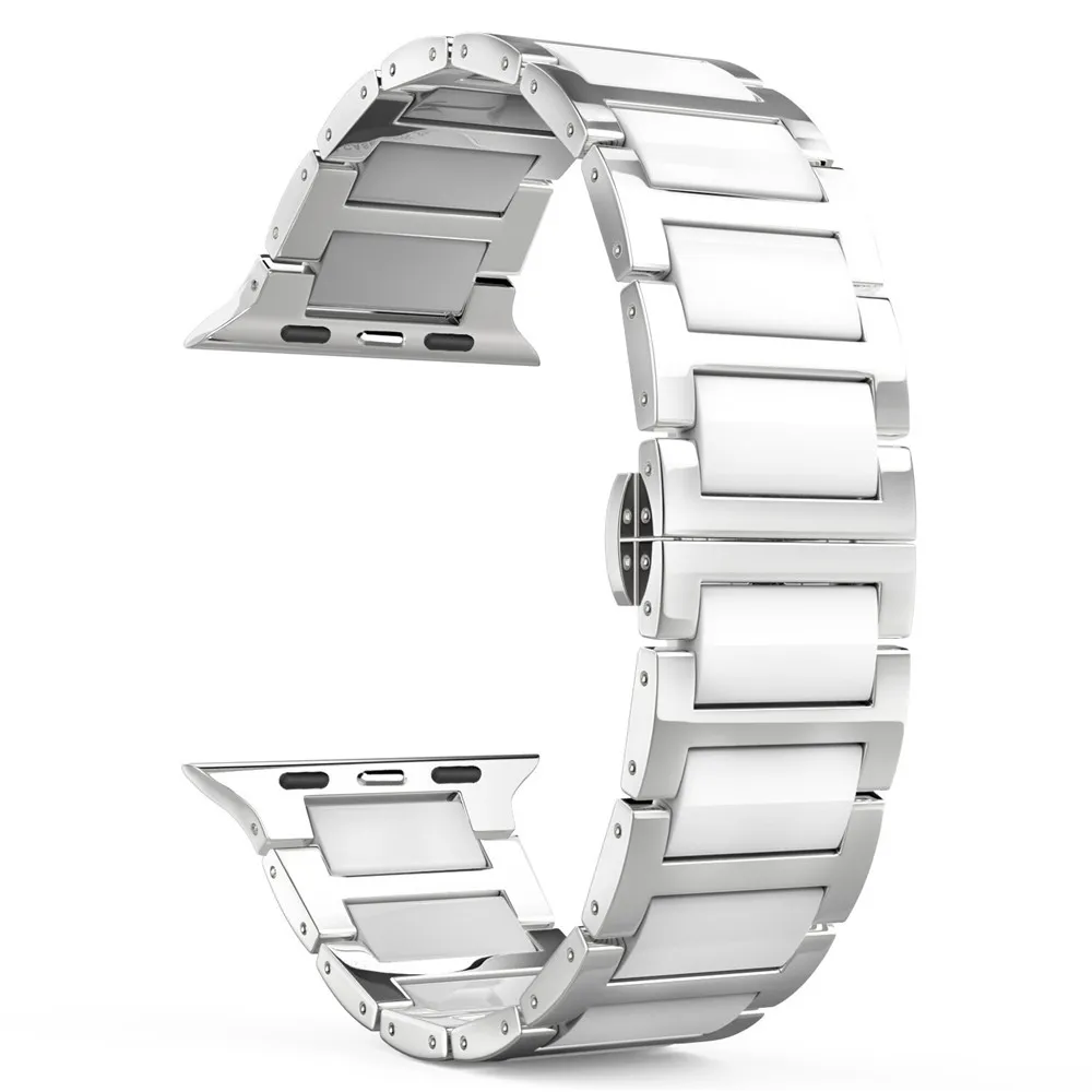 Прочная нержавеющая сталь, керамика Ссылка ремень 40/44/38 мм/42 мм браслет с бабочка туфли с ремешком и пряжкой ремешок для наручных часов Apple Watch Series 5 4 3 2 1
