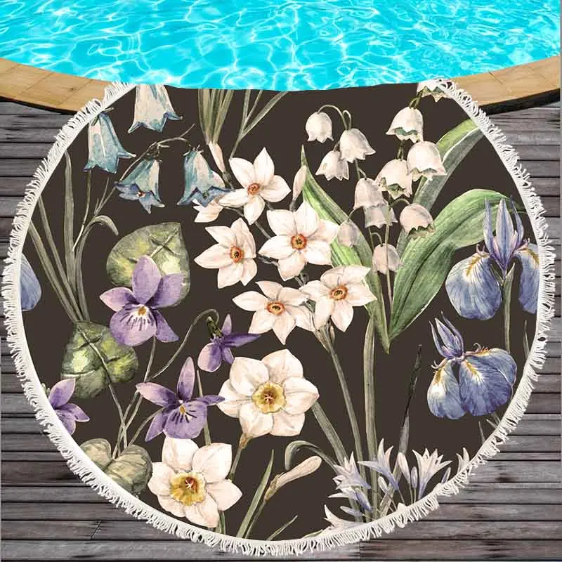 Flower Beach Towels for Adults 500G Thick Round Beach Towel with