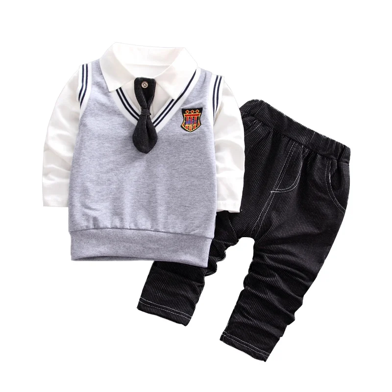 Baby Boys Clothing Sets Autumn Long Sleeve White Shirts Gentleman + Vest+Pants Outfit Kids Boy Fashion Clothing bew