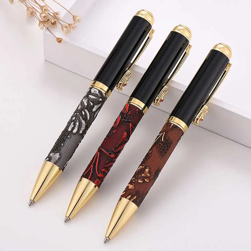 

Fashion colorful leather grain rotating pen High quality business office leather pen Conference pen School student stationery