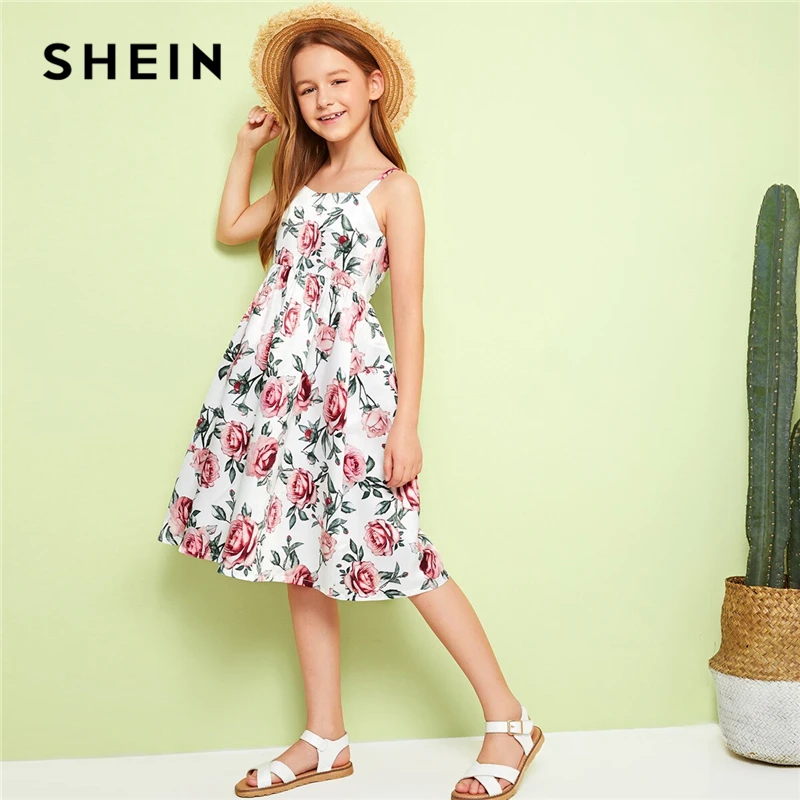 

SHEIN Kiddie Girls Floral Print Zipper Back Boho Beach Sundress Kids 2019 Summer Holiday Sleeveless Knee Length Flared Dresses