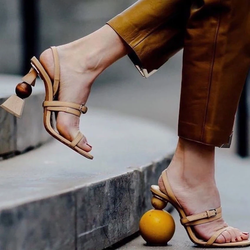 

Nude Women Gladiator Sandals Summer Formal Dress Pumps Yellow Ball Block High Heels Sandalias Femme Ladies Valentine Shoes