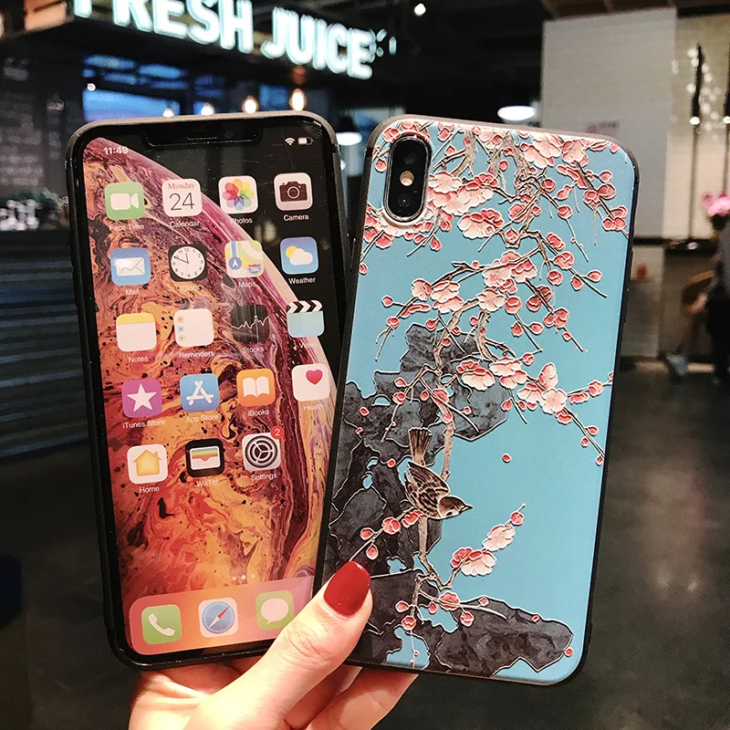 3D emboss flower silicone case for iphone x xr xs max 6splus 8 7plus 5s 5se on for iphone 6s plus case for iphone 7 plus case