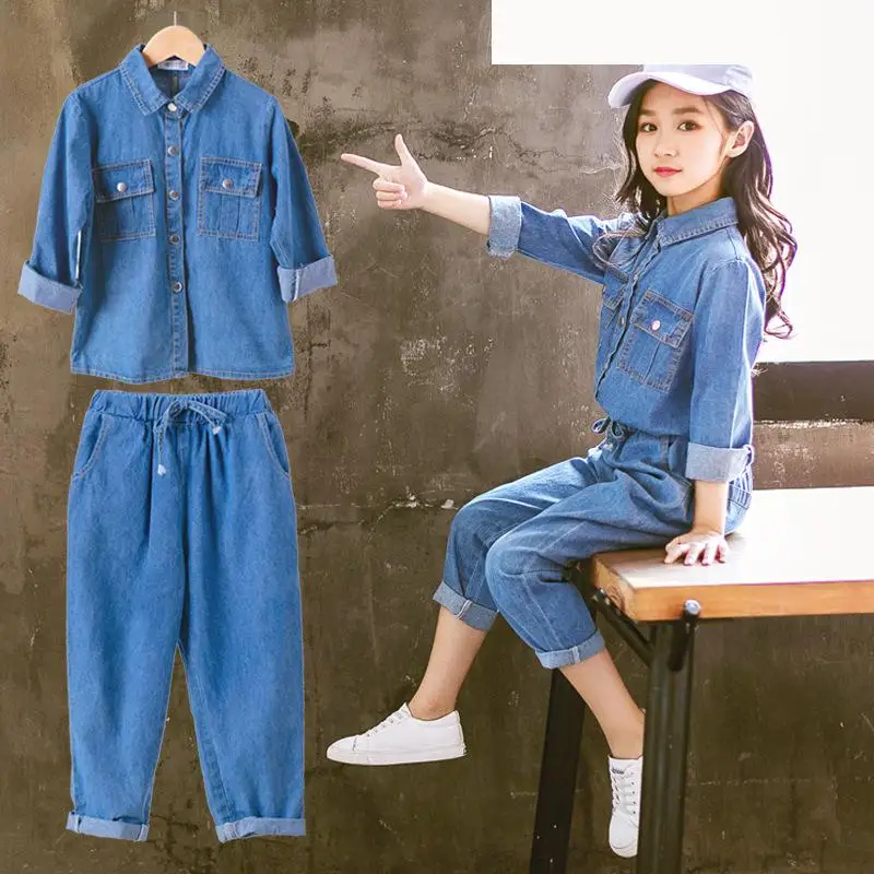 

2018 New Toddler Girls Clothing Sets Autumn Baby Girl Clothes Boutique Back To School Outfits Denim Blouses Shirts + Pants Jeans