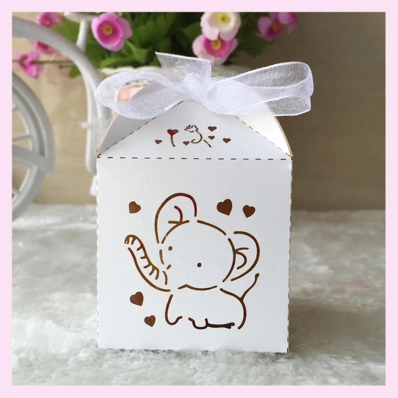 

50pcs Cute Elephant pattern mini cupcake boxes wedding favors gift box Baby Shower Children 's birthday Souvenirs candy bags
