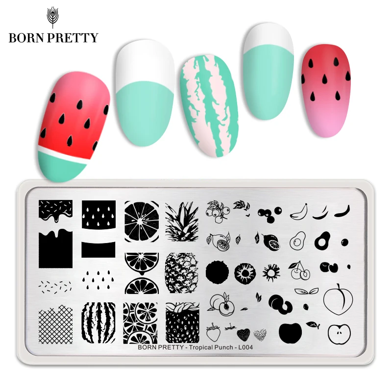

BORN PRETTY Fruit Series Rectangle Stamping Plates Lemon Watermelon Image Nail Stamp Stencil Tropical Punch L004