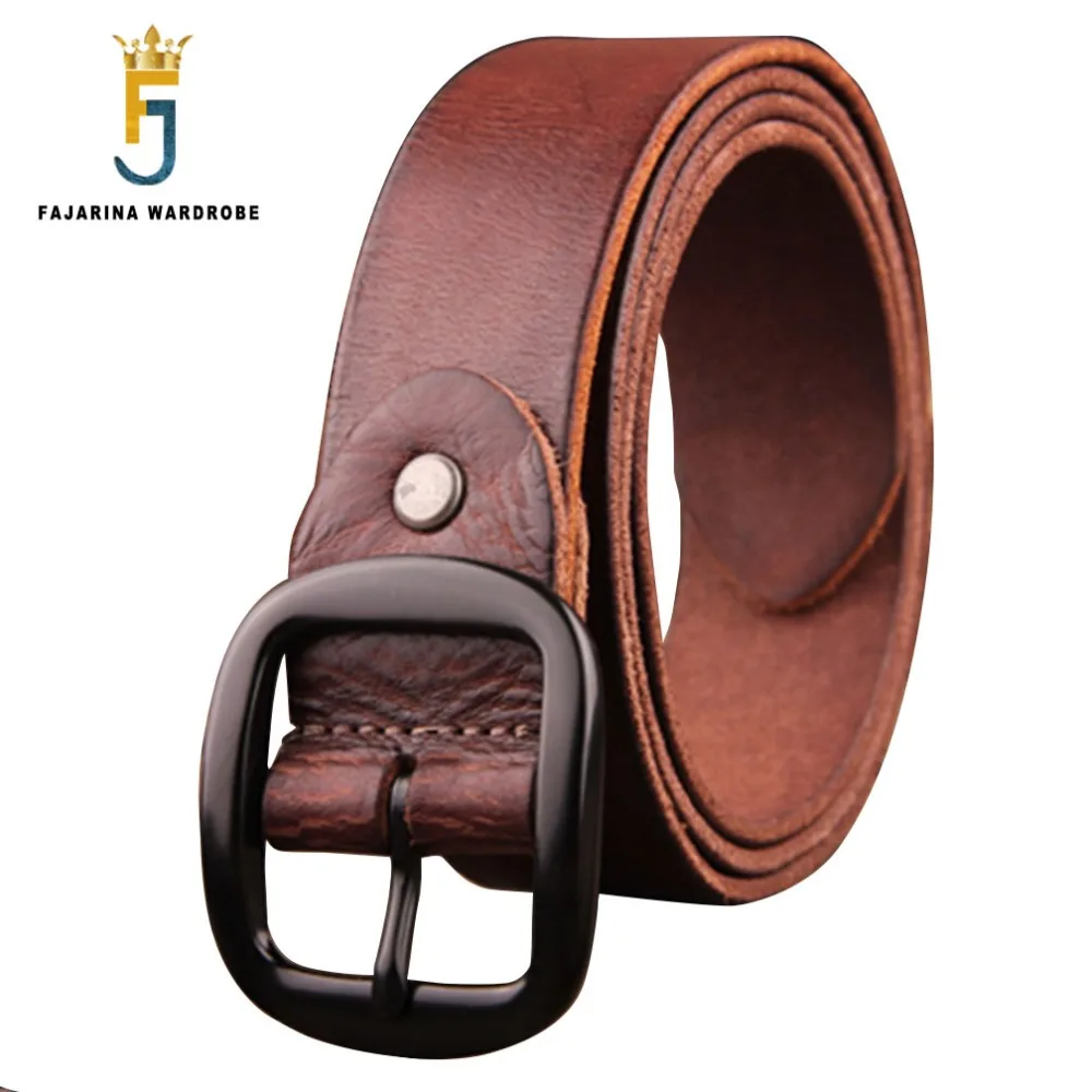 FAJARINA Quality 38mm Unique Fashion Unisex Retro Belts for Men Women Jeans Mens Black Red Brown Geunine Leather Belt N17FJ177