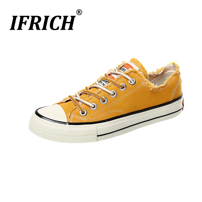 Popular Casual Shoes For Boy Yellow Black Men Walking Canvas Shoes Comfortable Casual Sneakers Man Lace-Up Canvas Men Shoes