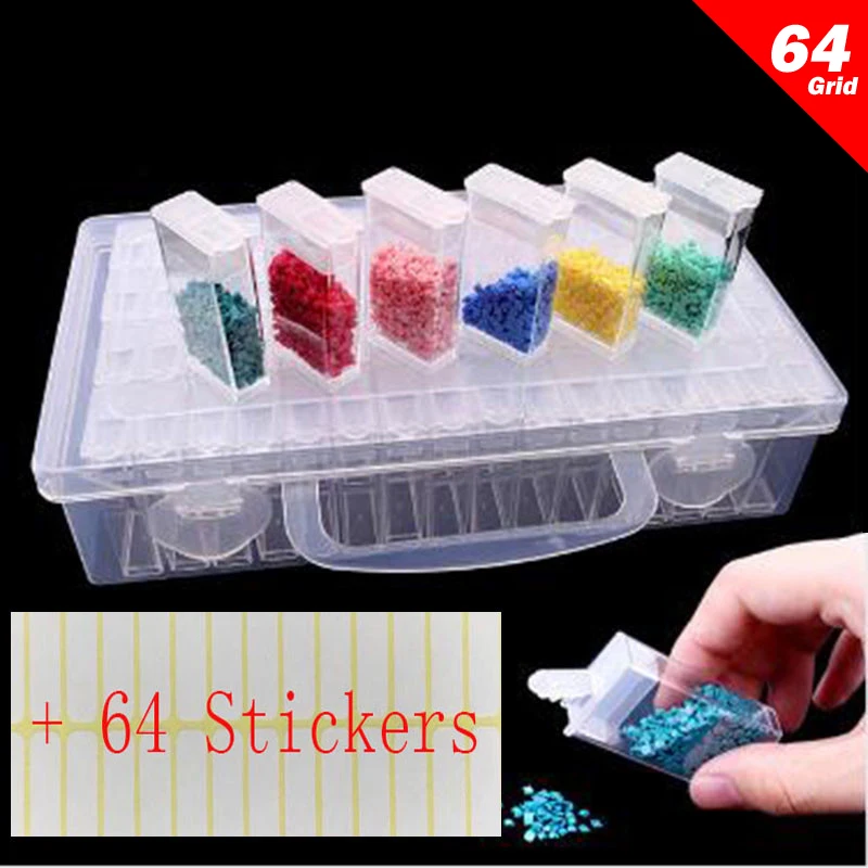 

64 Grid Diamond Painting Accessories 5D Storage Box Diamond Embroidery Tools Bottle Rhinestone Cross Stitch mosaic Storage kit