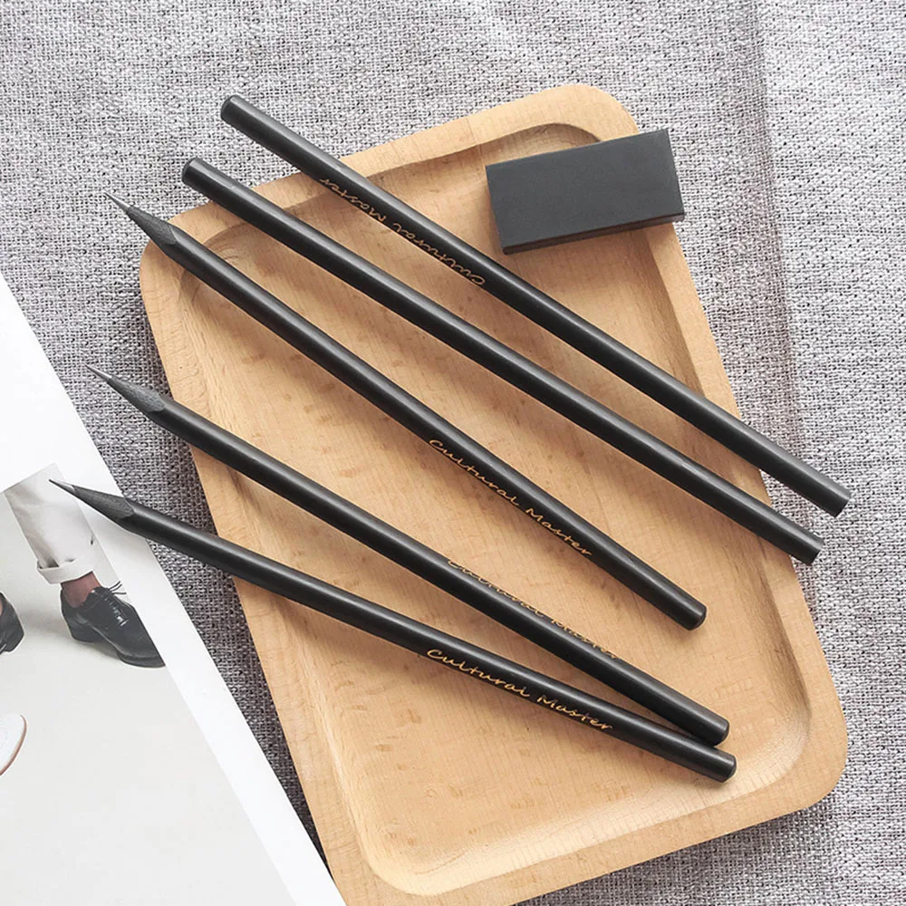

6Pcs/lot Pencil + Eraser 2B Black Pencil Stationery Items Drawing Supplies Cute Pencils for School Office School