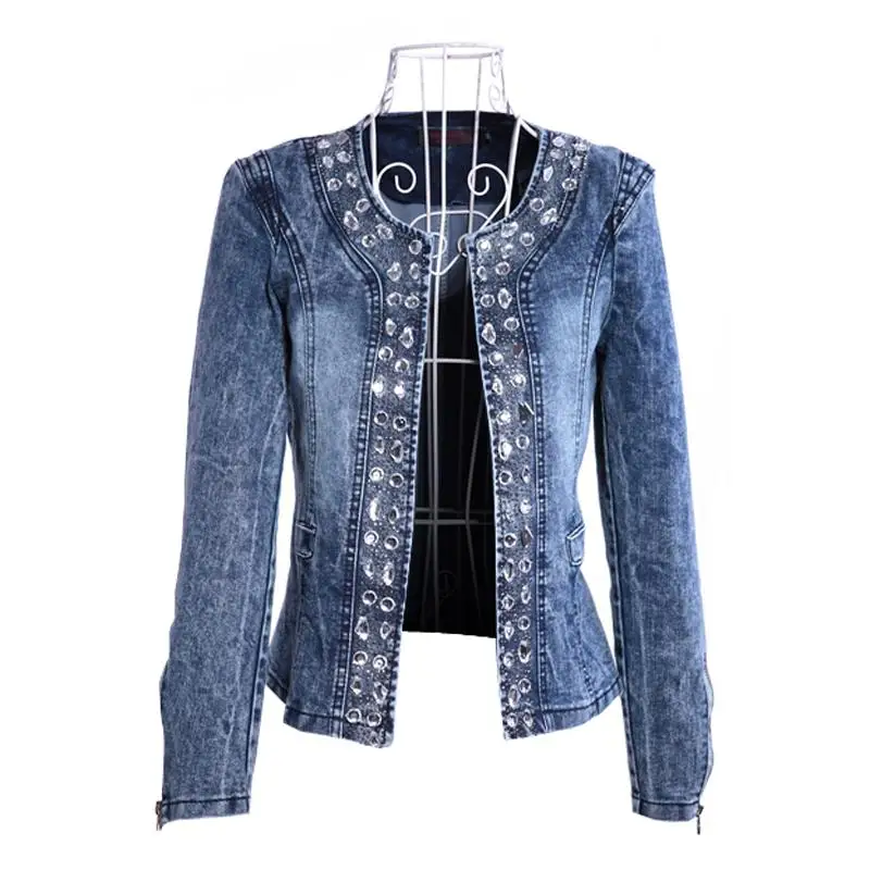 Greatest  FMFSSOM 2019 New Arrival Spring Antumn Denim Jackets Vintage Diamonds Casual Coat Women's Denim Jac