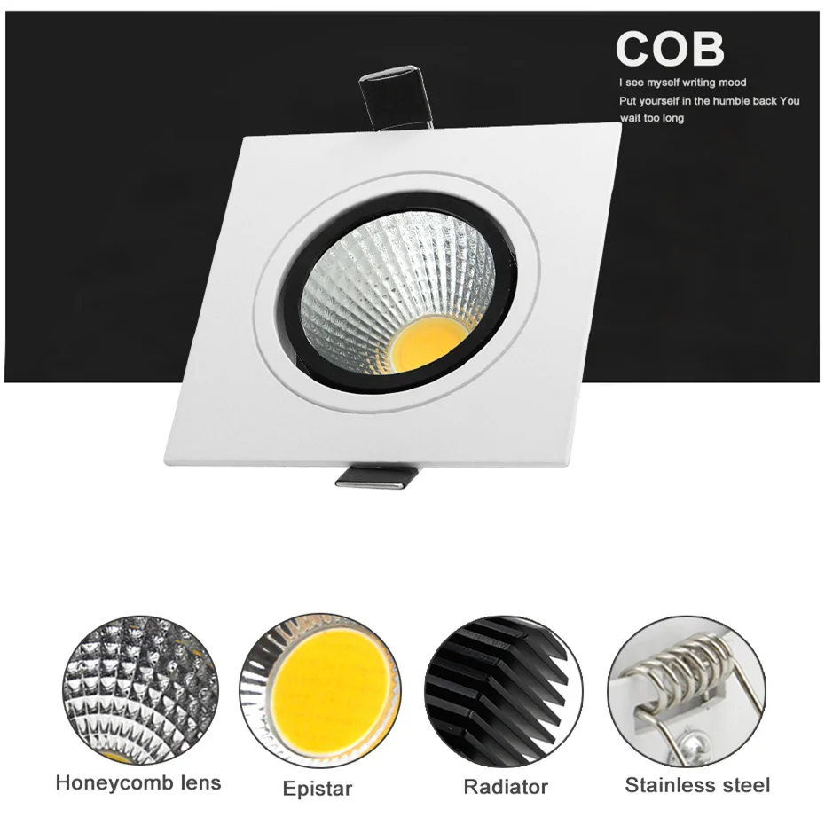Квадратный вмонтированный светильник DBF светодиодный потолочный COB 7 Вт 9 12 14 18 24 15