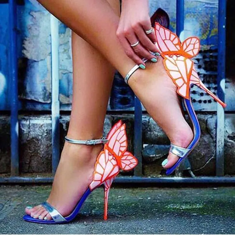 

High-end Women Sandals Plus Size 34-42 Multicolor Women Butterfly Sandals Thin High Heels Ankle Strap Summer Dress Sandals Women