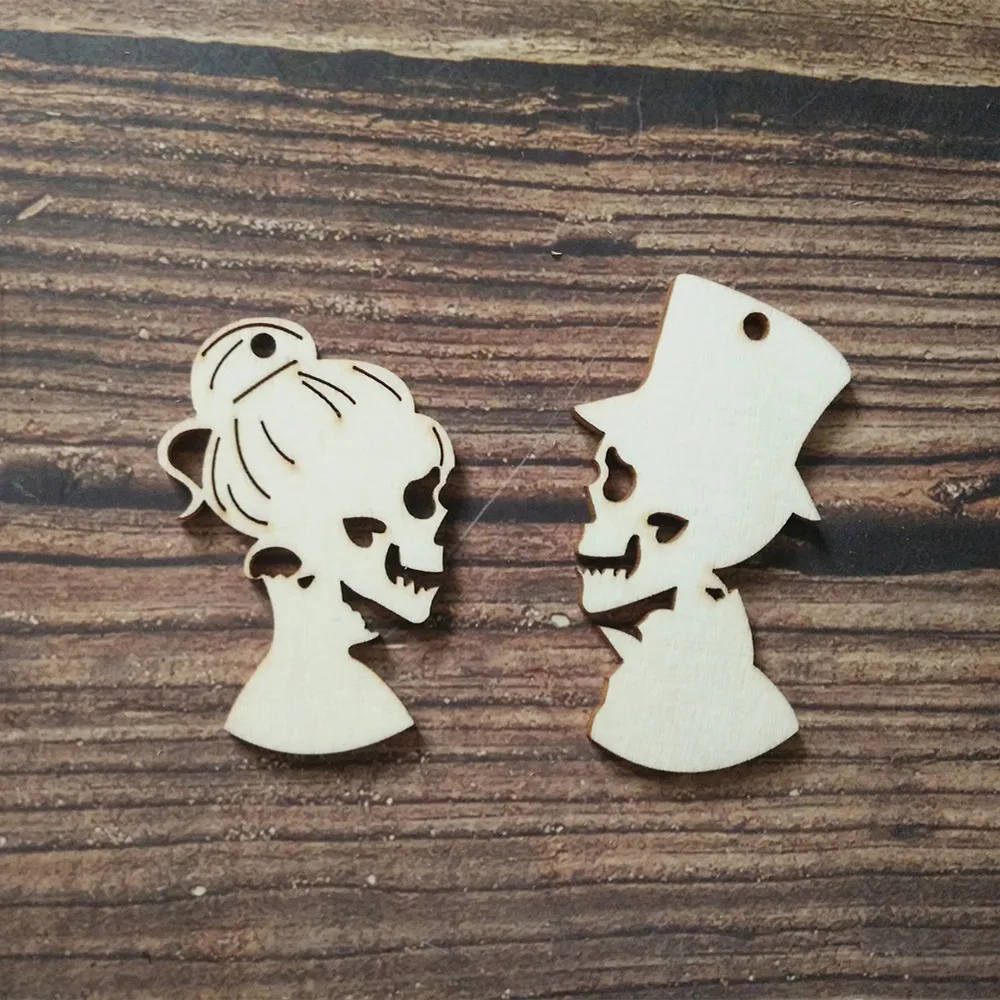 

12pcs Laser Cut Unfinished Wooden Skull Man Skull Woman Shape DIY Craft Halloween Skull Decor Embellishment