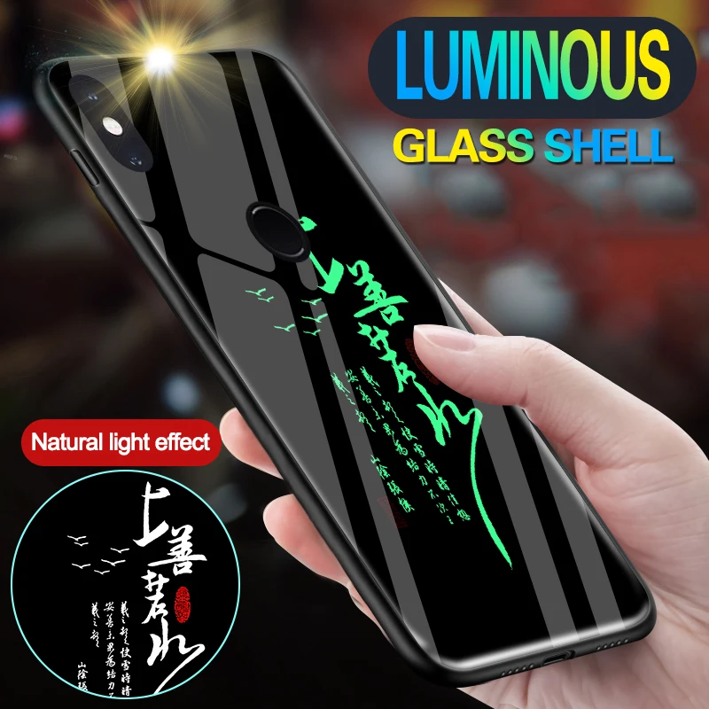

Tempered Glass Chinese Text Luminous Cases For XiaoMi Mi 6 6X Mi6 Luxury Shine Case Cover For XiaoMi Mi A2 / A2 Lite