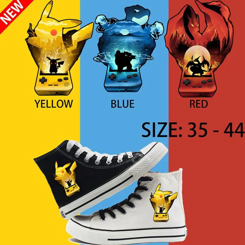 

Pikachu Pokemon Printed Pattern High Top Breathable Canvas Sneakers Teen Personalise Trendy Athletic Shoes