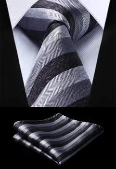 

Woven Men Black Gray Tie Striped Necktie Handkerchief Set#TS717L8S Party Wedding Classic Fashion Pocket Square Tie