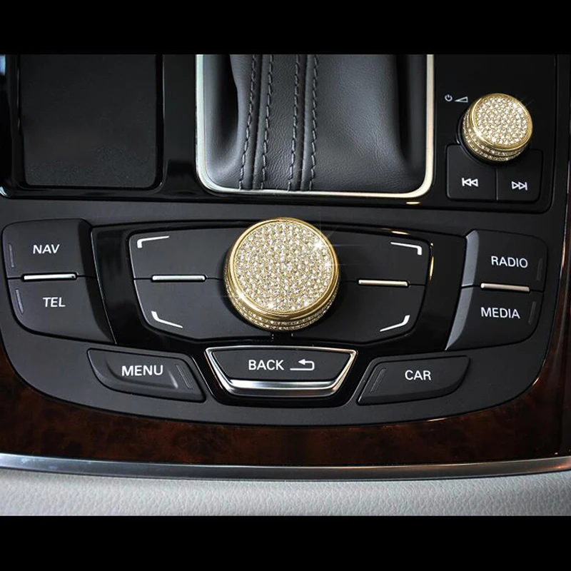 

2PCS Gold Silver Diamond Style Multi-media Buttons Case Cover Trim For Audi A6 C7 2012-2017 & A7 2012-2017
