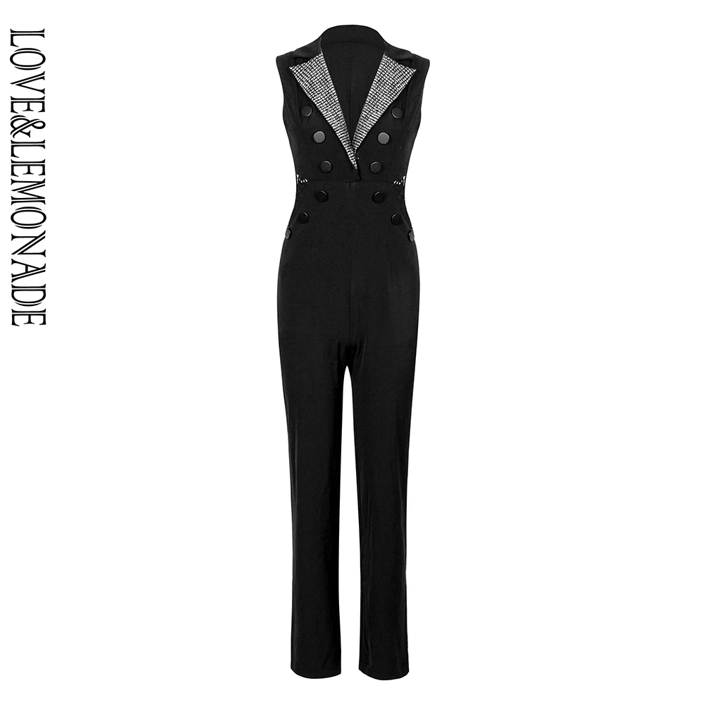 

LOVE&LEMONADE Sexy Black Deep V-Neck Back Lace Sleeveless Jumpsuit LM90031