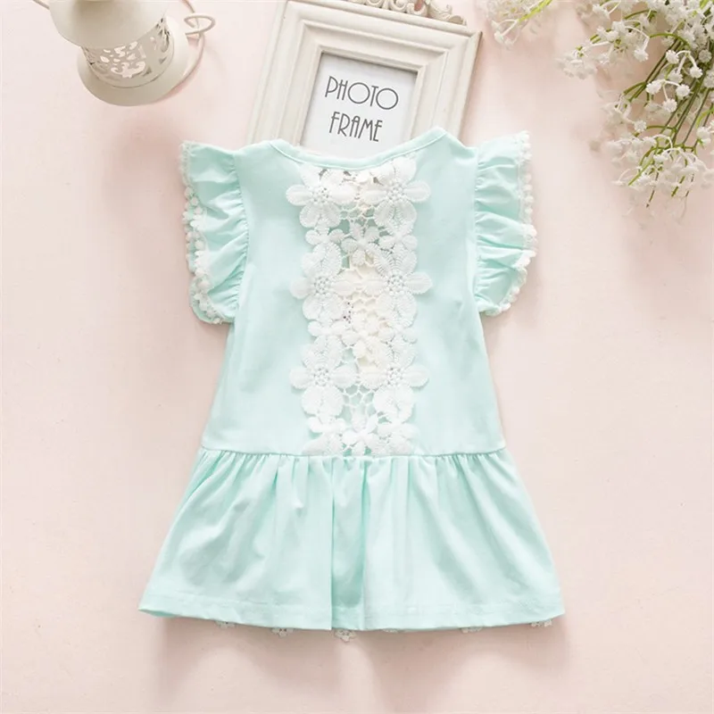 Розничная, хлопок, милое плиссированное платье принцессы с бантом для малышей/платье для девочек летняя одежда для малышей розового и синего цвета платье для младенцев 0-2 лет