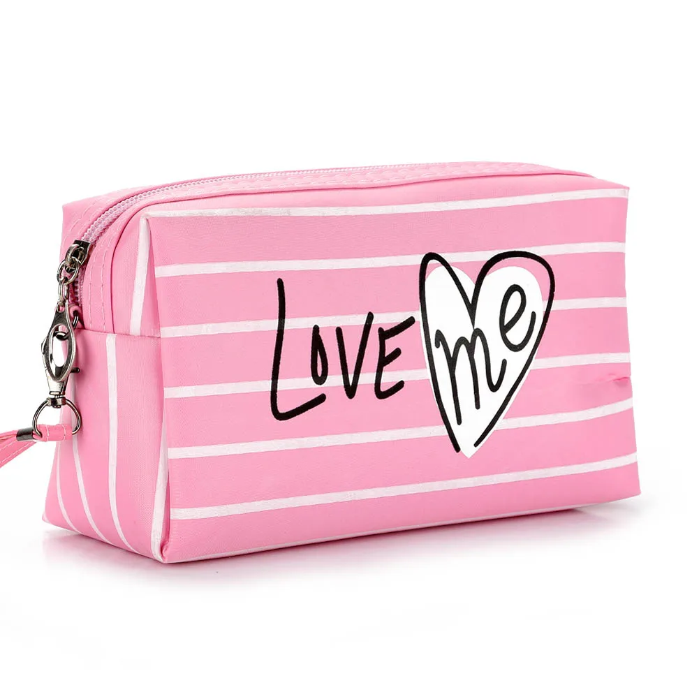 

Hot Sale Striped Printed Zipped Ladies Travel Clutch Bag Cosmetics Organizer Storage Portable Women Nylon Waterproof Makeup Bags
