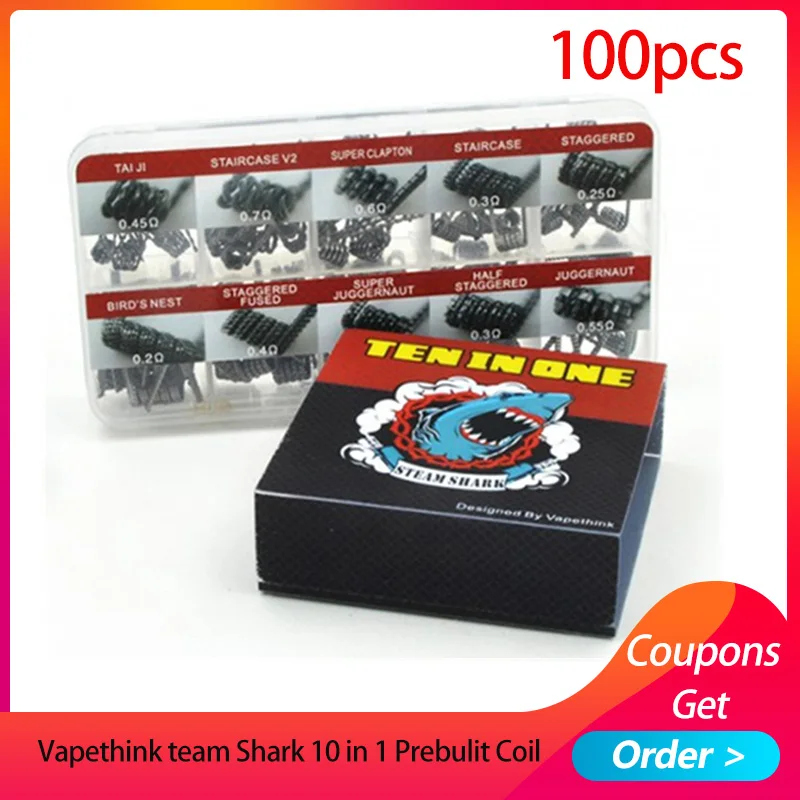 

Vape Coil Vapethink team Shark 10 in 1 Prebulit Coil DIY prebuilt heating wire for electronic cigarette RTA RDA Vape atomizer