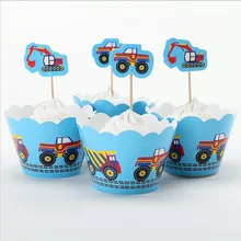 12 комплектов инженерный автомобиль кекс обертка и Топпер Дети День рождения поставка грузовик кекс декоративные аксессуары