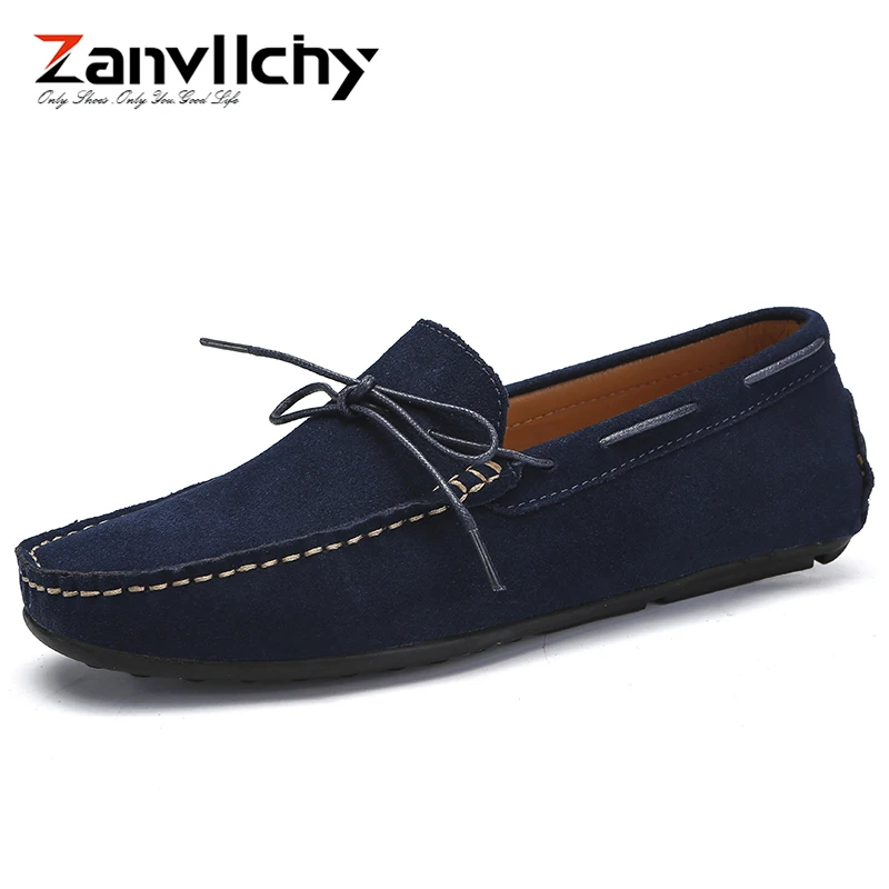

Zanvllchy Fashion Men Loafers Suede Slip On Flat Shoes Casual Breathable Driving Shoes Red Blue Black Gray Leather Moccasins Men