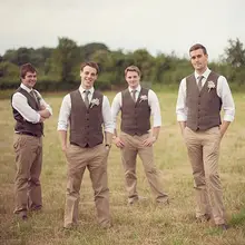 Новейший изготовленный на заказ Жених Смокинги Серый жилет брюки шампанского 2 шт. свадебные костюмы для выпускного вечера для мужчин(жилет+ брюки