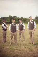 2016 Newest Custom Made Groomsman Tuxedos Gray Waistcoat Champagne Pants 2 Pieces Wedding Prom Dinner Suits For Men (Vest+Pants)