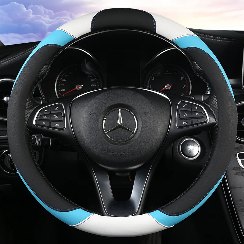 

KKYSYELVA Four seasons universal fashion leather steering wheel cover fashion skin sense leather non-slip ladies square handle