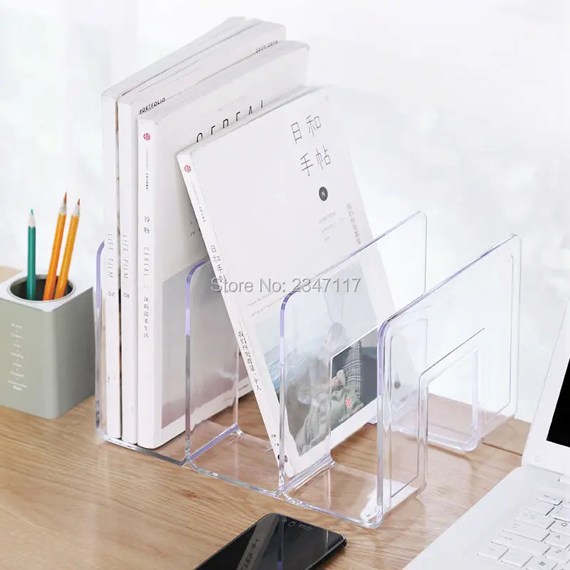 

High Quality Three/Four Tiers Acrylic Transparent Acrylic Bookend Students Desktop Storage Partition Frame Bookends Shelf Office