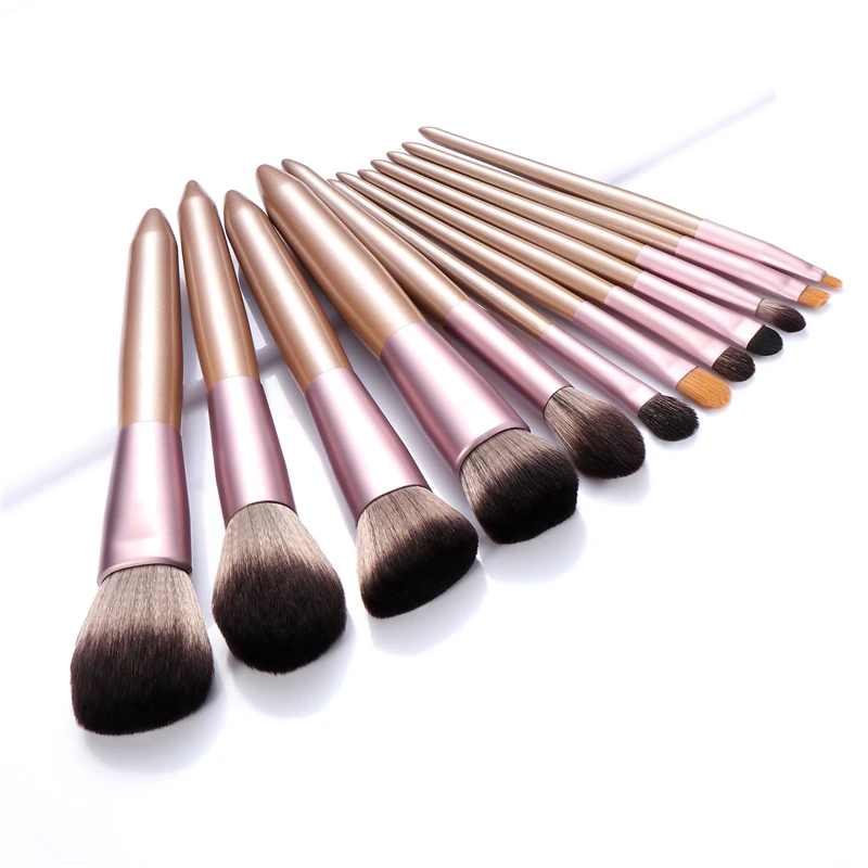 Massaller 12pcs Super Soft Synthetic Hair Makeup Brush Set Wood Handle Highlighter Powder Eyebrow Lip Blending 2