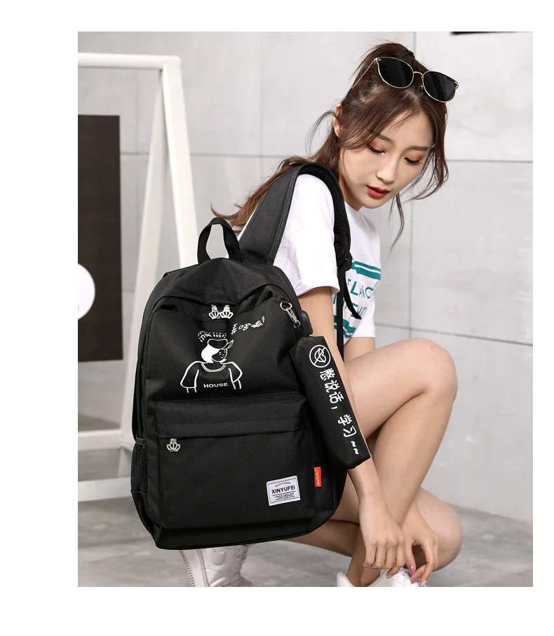 Световой школьные сумки для девочек-подростков USB женский рюкзак школьный подростков большой емкости черные женские Back Pack высокое качество портфель школьный для девочек