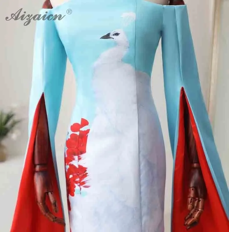 Модная русалка длинный Cheongsam современное атласное платье Qi Pao китайское вечернее платье для женщин Qipao Восточный стиль сценическое шоу платья