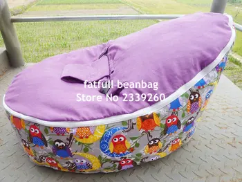 

COVER ONLY, NO FILLINGS - Hoot owl Canvas Pink Vine Baby infant Bean Bag Snuggle Bed Portable Seat Without beans
