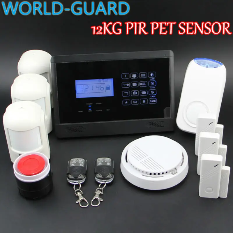English Spanish French Voice Wireless GSM Alarm system Home security Alarm systems with LCD Keyboard Pet PIRSensor alarm