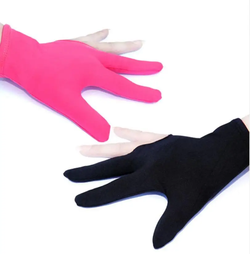 

Wholesale 10 Pcs/lot Cue Billiard Pool Shooters Gloves 3 Fingers Left Hand Snooker Accessories Black/Pink