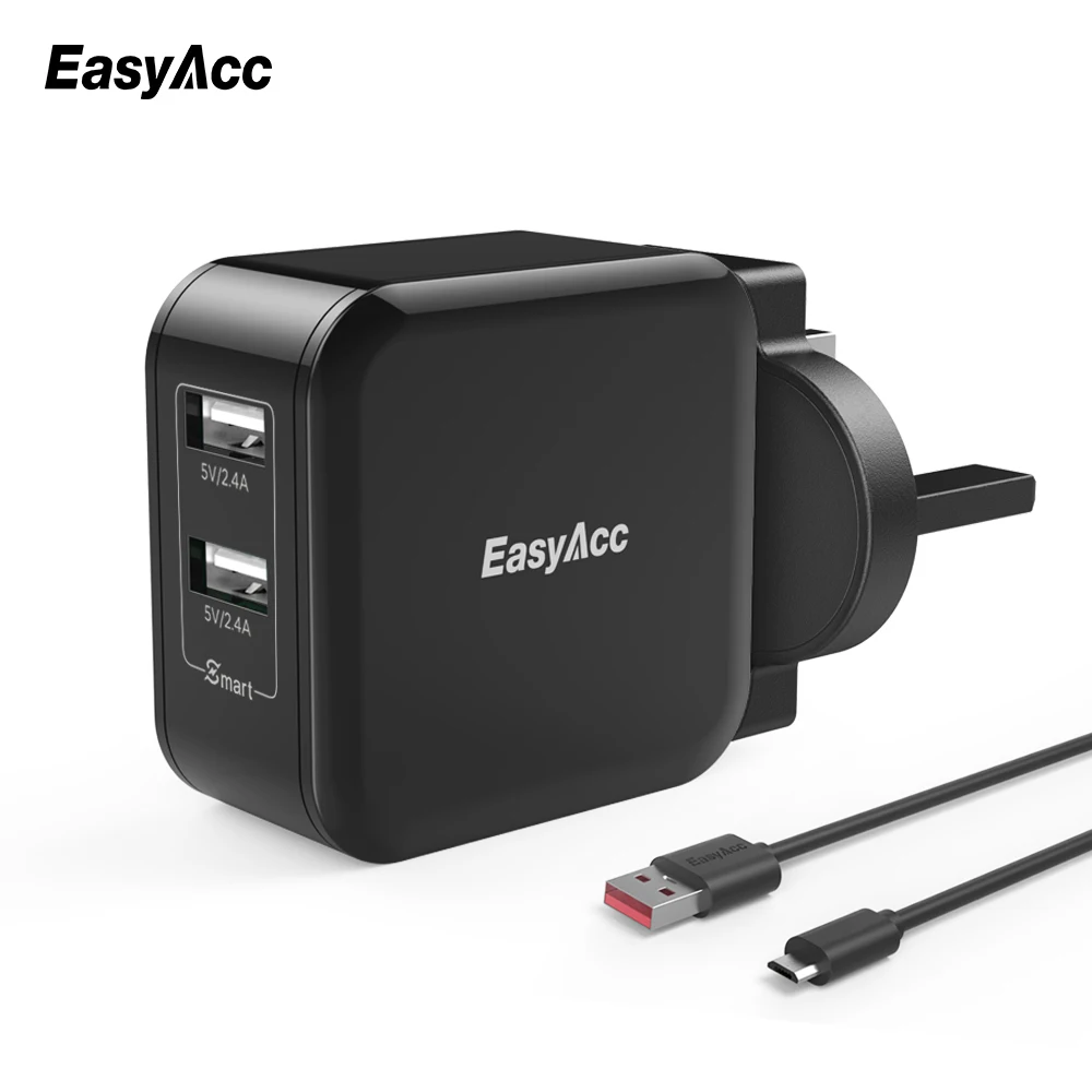 EasyAcc 24 Вт 4.8A 2-Порты и разъёмы переносной usb-адаптер для Зарядное устройство с имеет складную вилку стены Зарядное устройство для iPhone samsung huawei htc черный