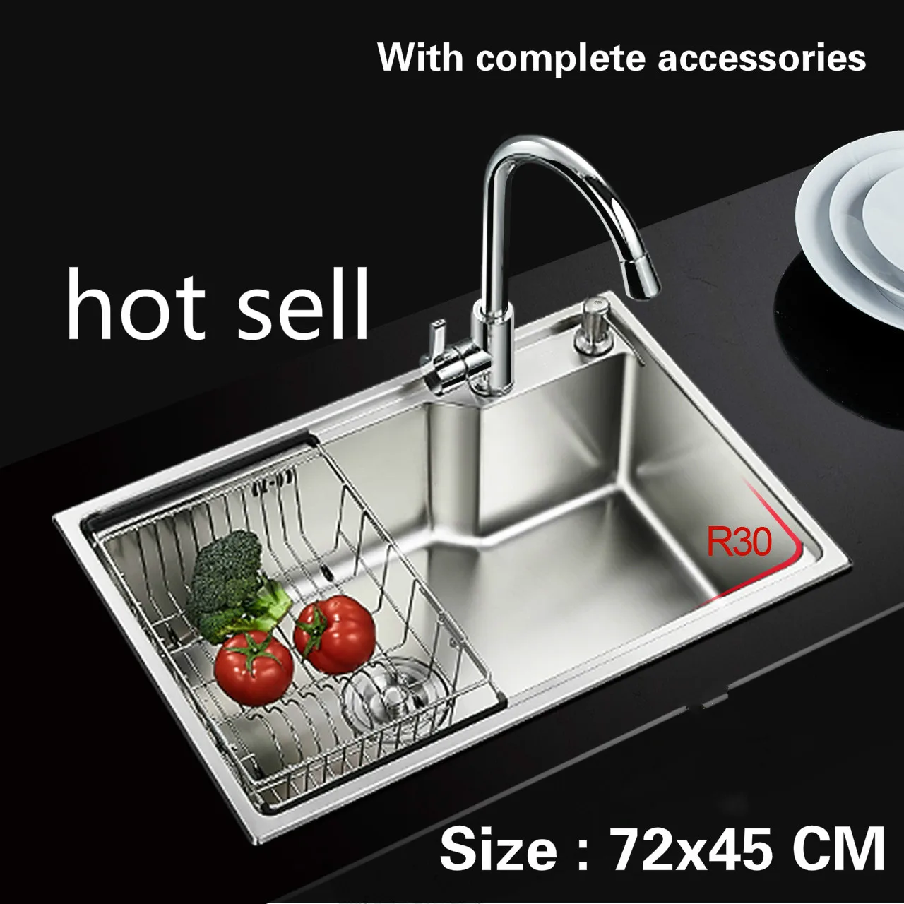 

Free shipping Food grade 304 stainless steel hot sell sink 0.8 mm thick ordinary single trough washing dishes 72x45 CM