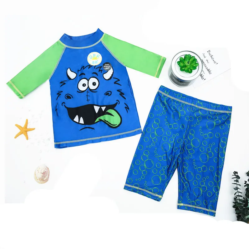 

UPF50+ 2pcs/set Boys Swimming Suits New 2018 Beachwear Swimsuit For Kids Boys Swim Caps Shirts Pants Boys Swimsuit sw653