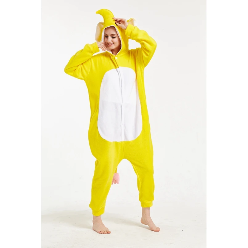 Желтый слон животного Косплэй костюм Onesie Толстовка для взрослых Для женщин Для мужчин Хэллоуин для отдыха и вечеринок флис полной длины